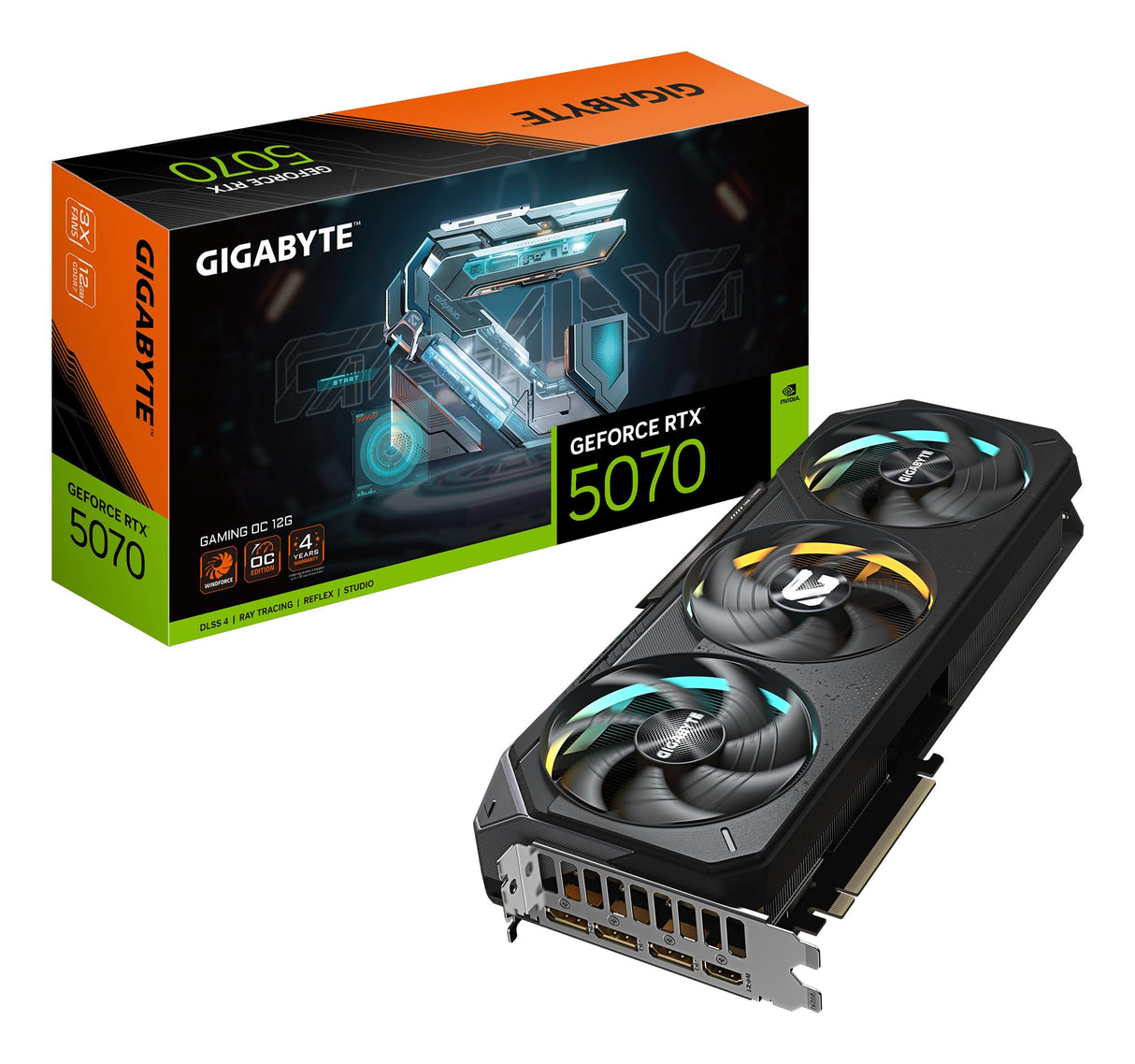 Gigabyte GeForce RTX 5070 Gaming OC 12G Tarjeta Gráfica - 12GB GDDR7, 192 bits, PCI-E 5.0, 2625 MHz Core Clock, 3 x DP 2.1a, 1 x HDMI 2.1b, NVIDIA DLSS 4, GV-N5070GAMING OC-12GD