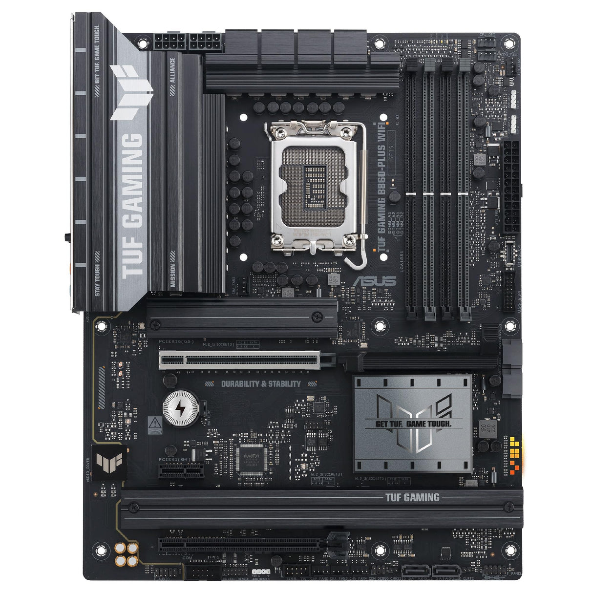 ASUS TUF Gaming B860-PLUS WiFi, Placa Base Intel ATX, 12+1+2+1 80A etapas de alimentación DrMOS, DDR5, PCIe 5.0, 3 Ranuras M.2, Wi-Fi 7, Realtek 2.5Gb Ethernet, DisplayPort, USB Tipo-C 20Gbps