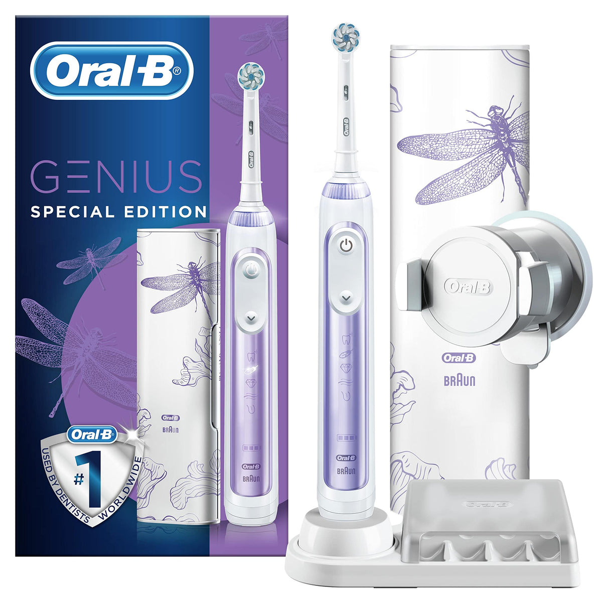 Oral-B Genius cepillo de dientes eléctrico edición especial, mango de cepillo de dientes de inteligencia artificial con estuche de viaje, morado