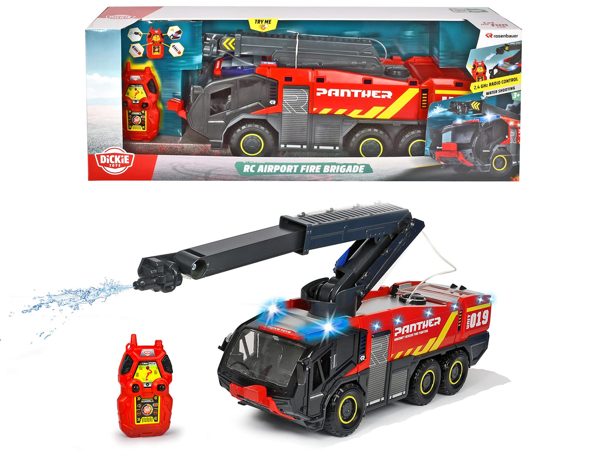 Dickie Toys Coche de bomberos teledirigido con control remoto de 4 canales, Panther 6 x 6, diseño de rosas, camión de bomberos teledirigido, brazo extensible, luz y sonido