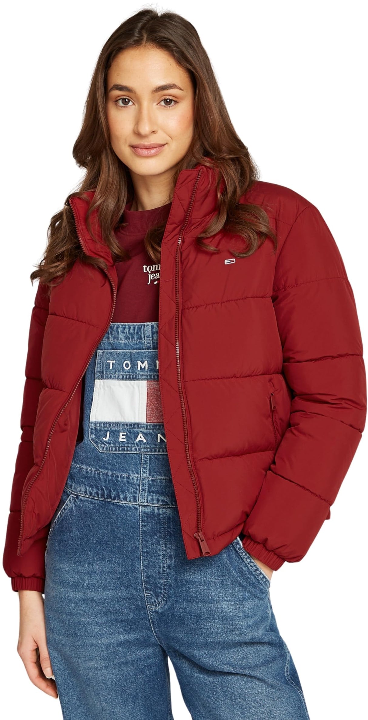 Tommy Jeans Cazadora Acolchada Mujer Essential Puffer con Cuello Alto, Rojo (Regatta Red), L