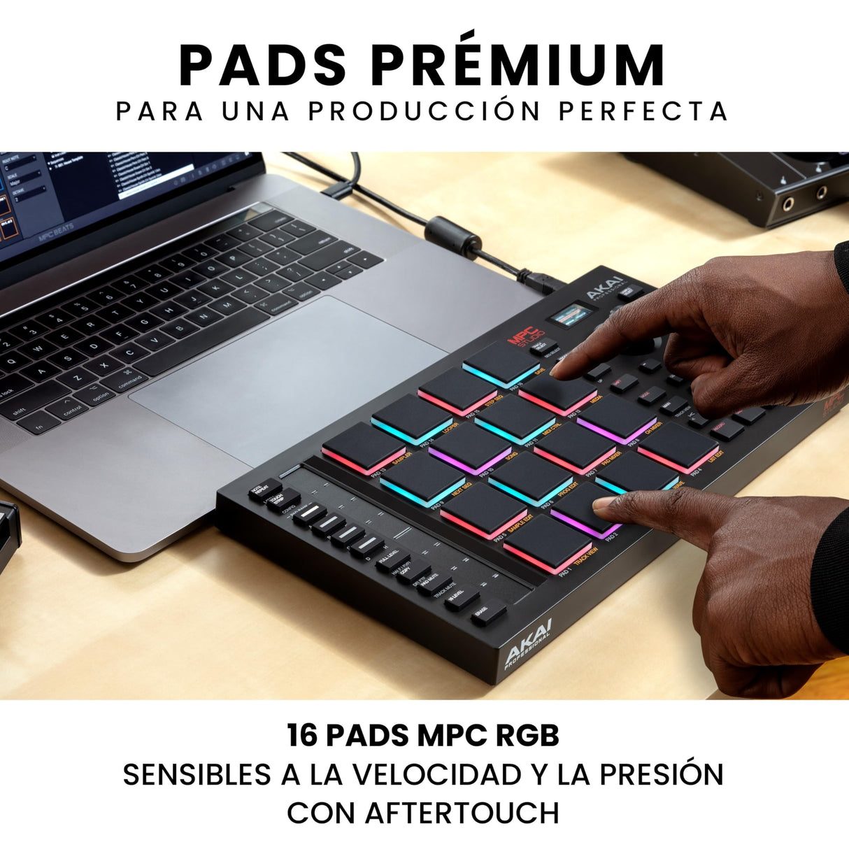 Akai Professional MPC Studio – Controlador MIDI, caja de ritmos con 16 pads RGB sensibles a la velocidad, software MPC, banda táctil asignable y pantalla LCD