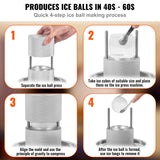 VEVOR Kit de Prensa de Bolas de Hielo Prensa de Hielo de Aleación de Aviación con Molde para Bloques de Hielo Fabricador de Bolas de Hielo Redondas de 60 mm, para Whisky, Cócteles en Fiestas