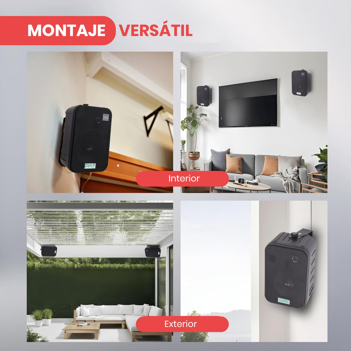 Pyle sistema de altavoces, Pared, Techo, Inalambrico, Impermeable, Waterproof, Exteriores, Interiores, Par de 3.5” de 3 vias, Activo, Pasivo. Color negro