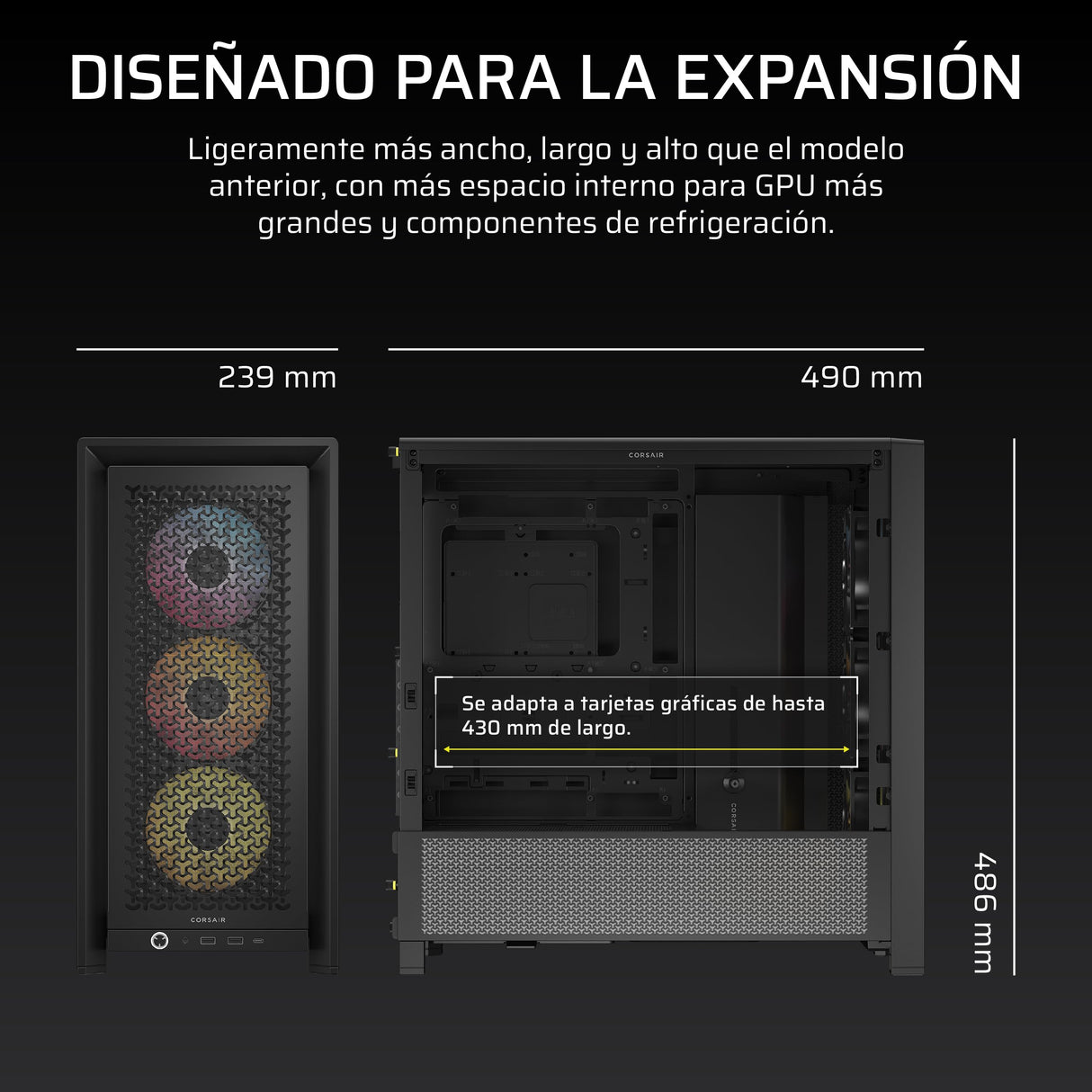 CORSAIR Frame 4000D RS ARGB Caja Modular ATX Mid–Tower para PC – Alto Flujo de Aire, 3 Ventiladores RS ARGB preinstalados, ASUS BTF, MSI Project Zero, Gigabyte Project Stealth – Negro