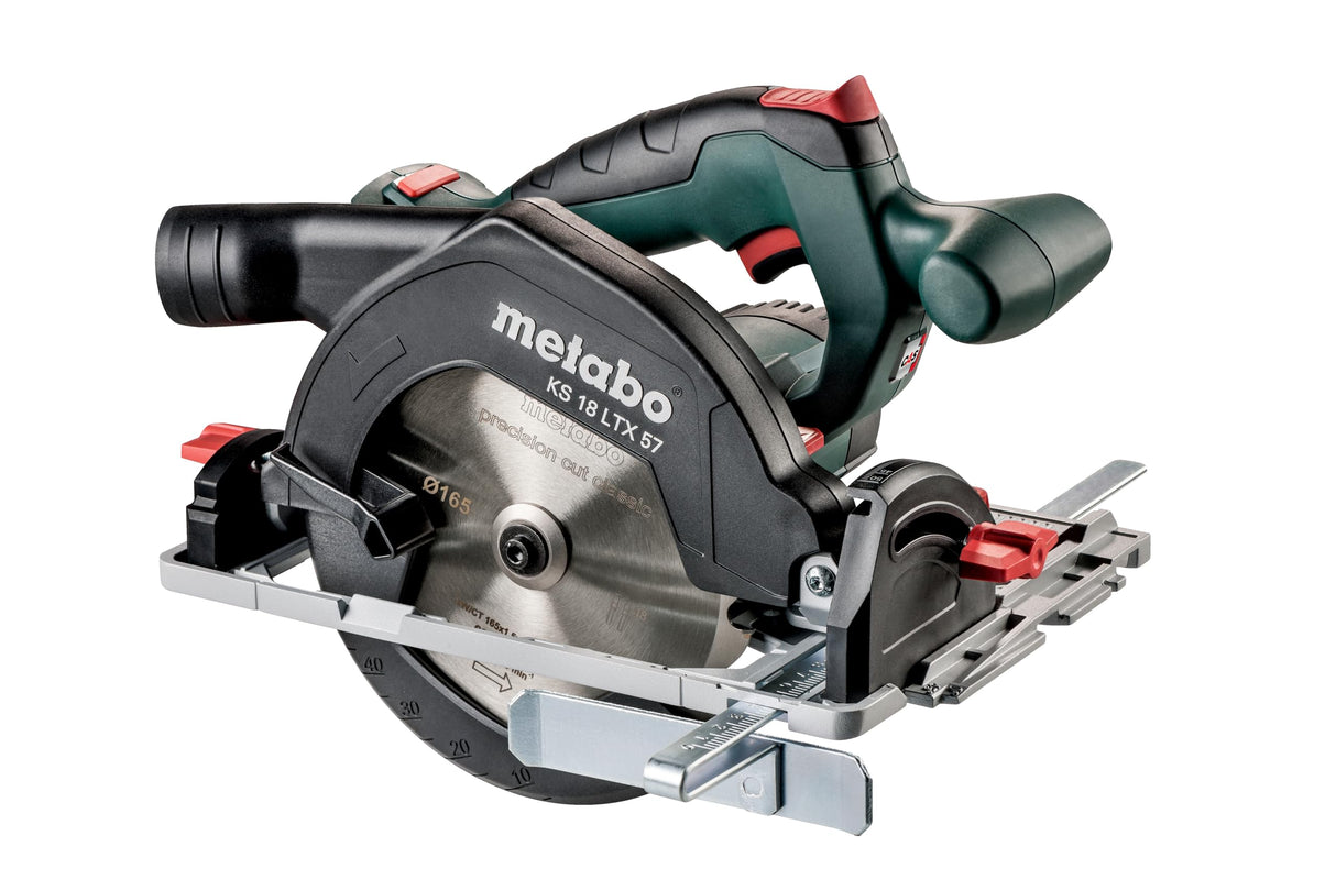 Metabo 601857840 601857840-Sierra Circular a batería 18V Ah Li-Ion KS 18 LTX 57 con maletín MetaLoc, 0 W, 18 V, Negro, Verde, Rojo, Plata