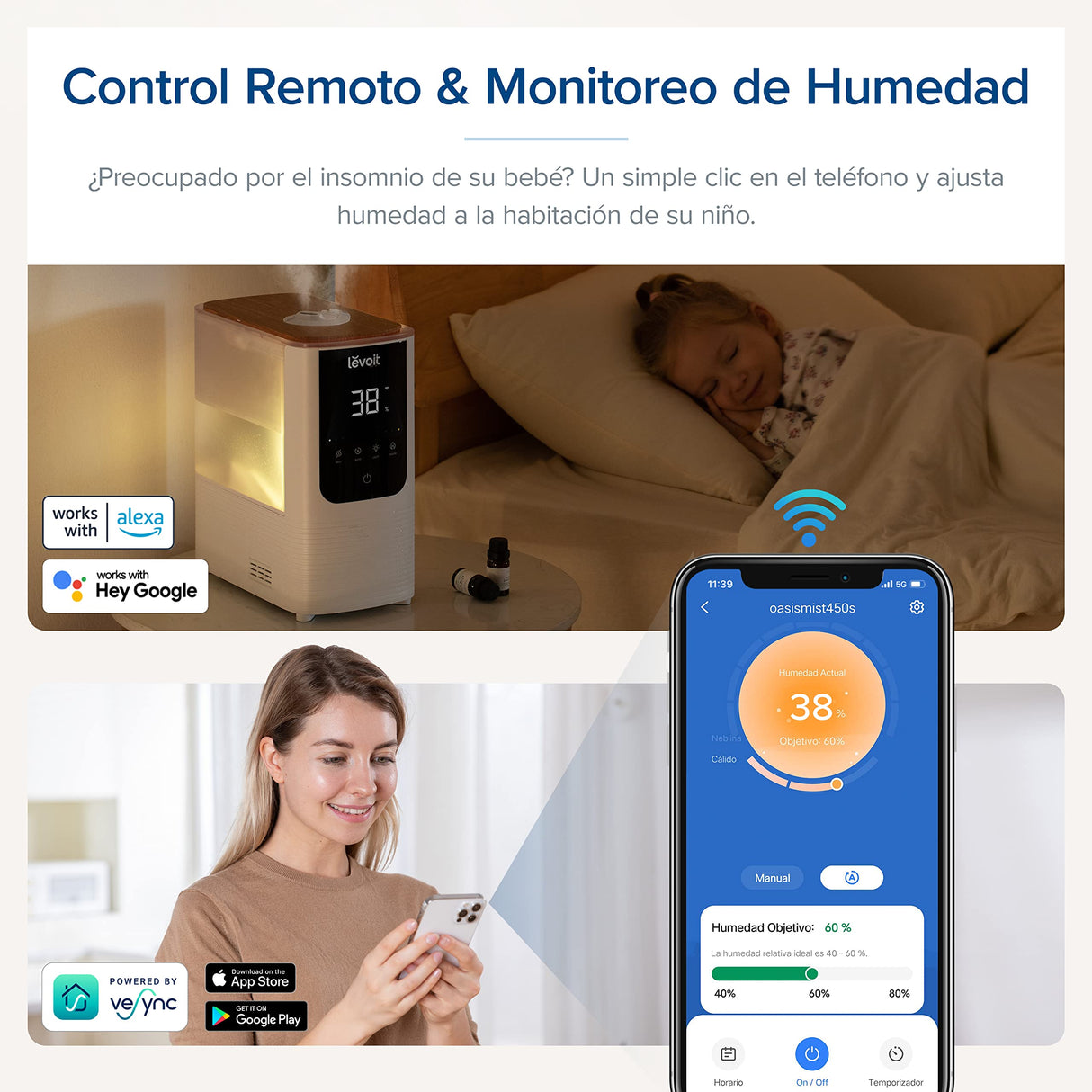 LEVOIT OasisMist 4.5L Humidificador Inteligente, Niebla Caliente & Fría a 45h y 40m² , Modo Auto, Luz Personalizada, Aromaterapia y Silencioso 26dB para Bebés y plantas,Temporizador, Amazon Exclusive