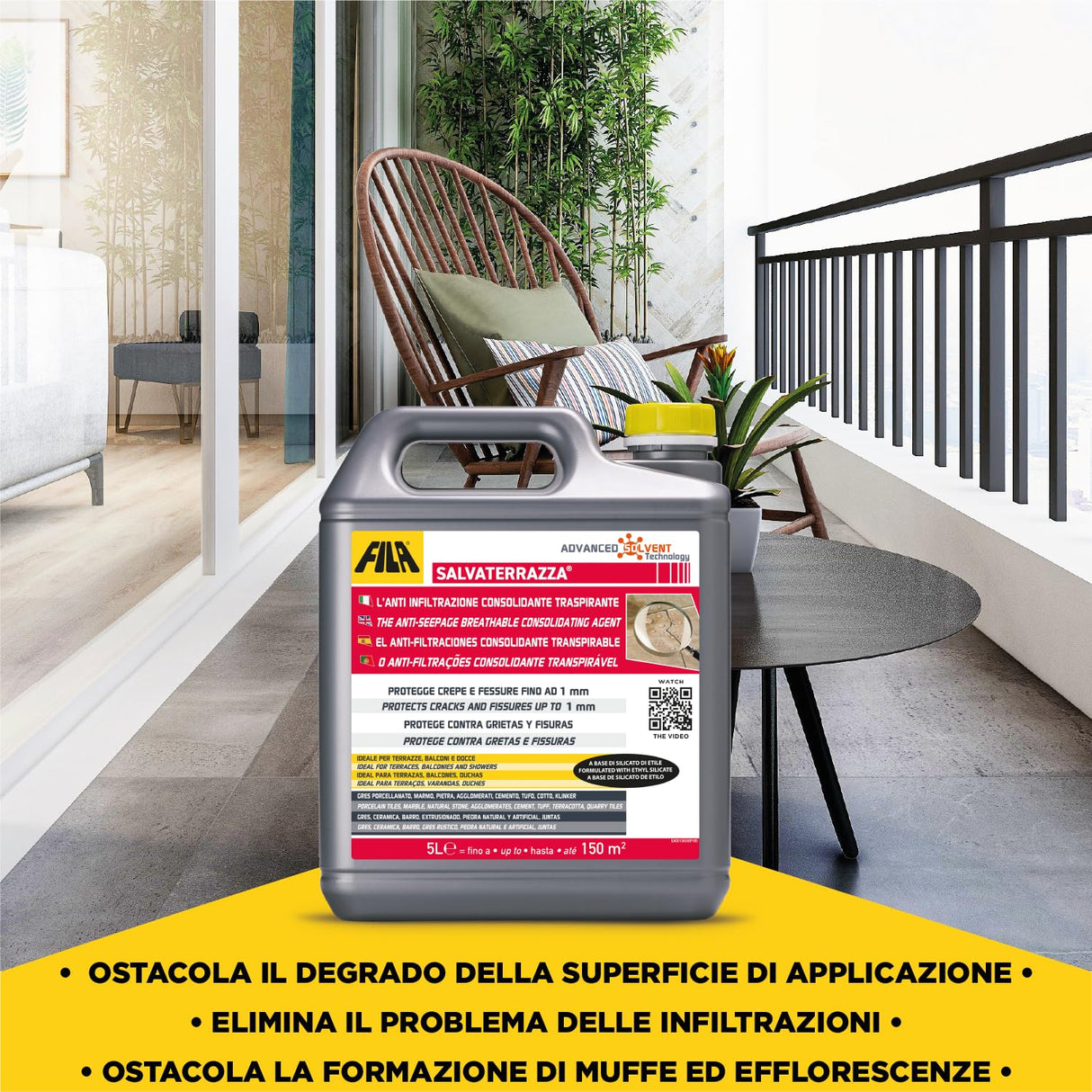 FILA Surface Care Solutions SALVATERRAZZA 5L Repelente al Agua para terrazas y Exteriores de acción consolidante y antifiltración, No aplicable, 5 l (Confezione da 1)