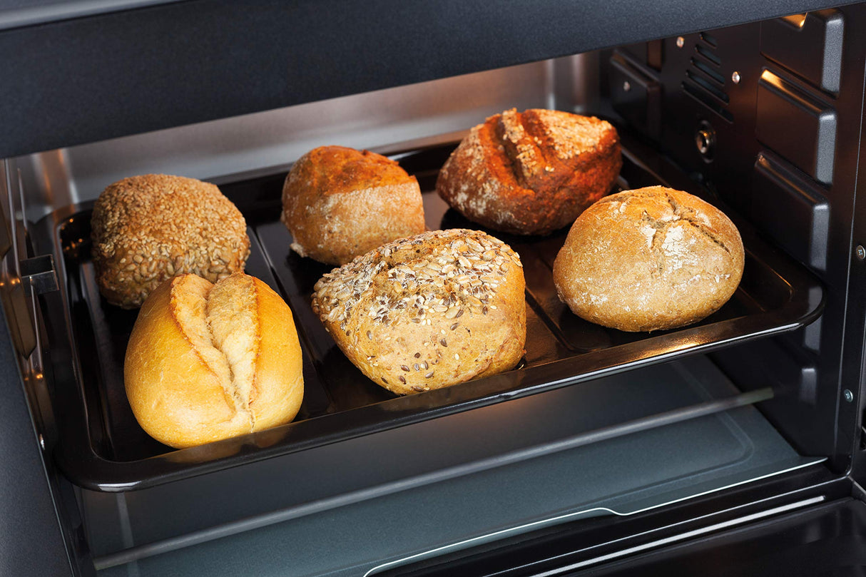 CASO TO 32 - Horno de sobremesa de acero inoxidable con Bandeja recogemigas y piedra para pizza, capacidad de 32 L, 1870 W de Potencia, hasta 230°C y 150 min - 5 modos de calor - negro
