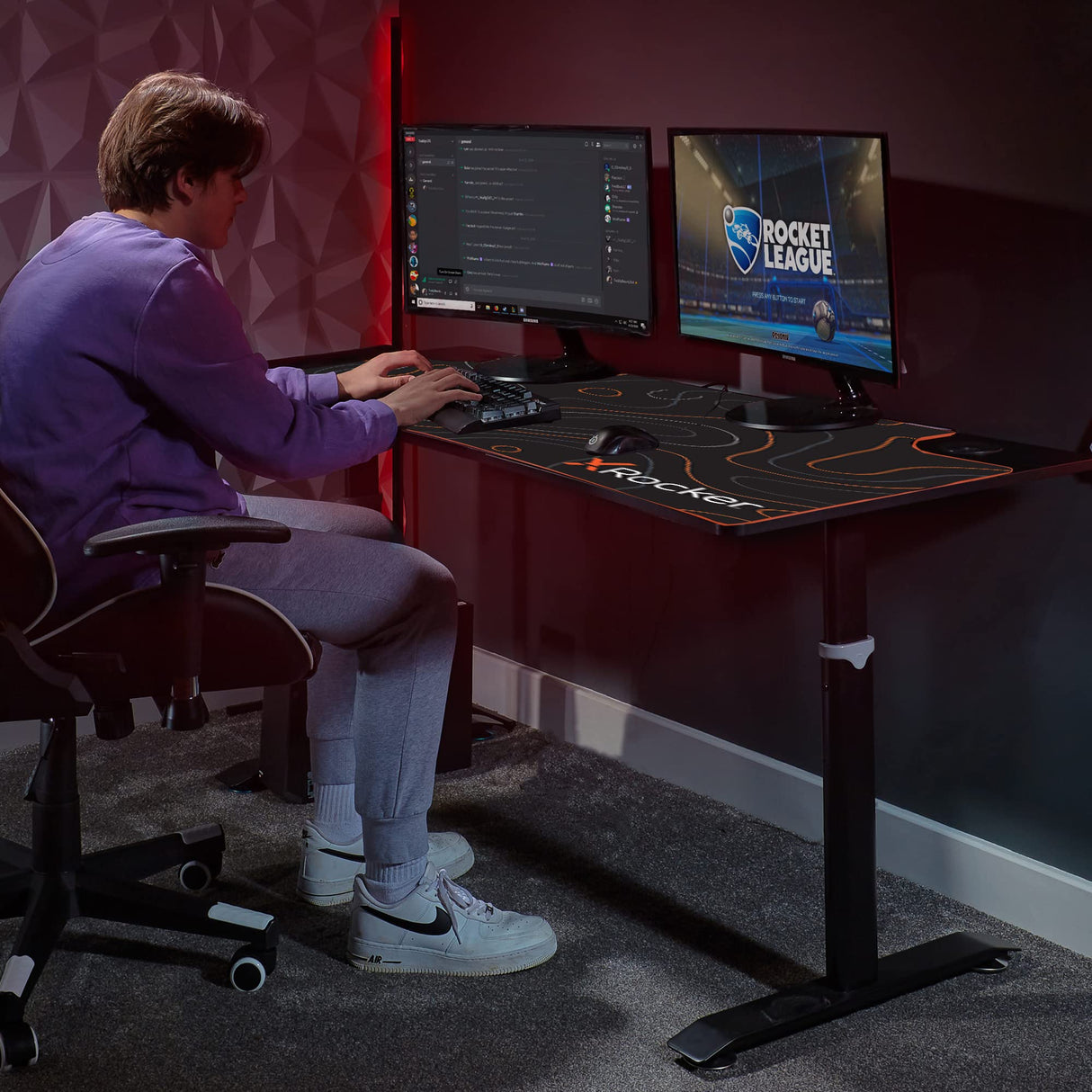 X Rocker Cougar XL Escritorio y estación de Trabajo para Juegos de Altura Ajustable, Mesa de computadora de Metal Resistente con Alfombrilla de ratón Grande, portavasos y Bandeja para Cables – Negro