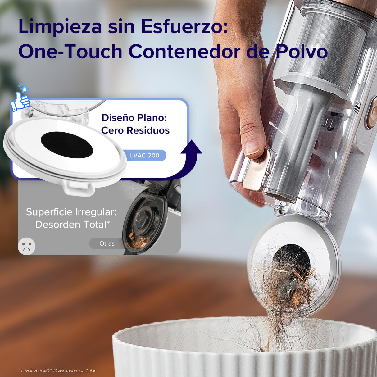 LEVOIT Aspiradora sin Cable, 4 en 1 Aspirador Escoba con Tecnología Antienredos, 3 Modos y hasta 50Min, 99,9% de Filtración, Ligero y Luz LED, Potente para Pelo de Mascotas, Polvo, Suelos Duros