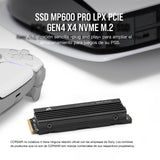 Corsair MP600 Pro LPX 4TB PCIe Gen4 x4 NVMe M.2 SSD, optimizada para PS5 (hasta 7.100 MB/s Velocidad de Lectura Secuencial y de Escritura Secuencial 6.800 MB/s, 3D TLC NAND de Alta Densidad)
