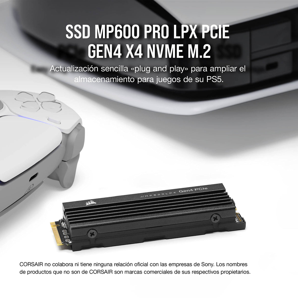 Corsair MP600 Pro LPX 2TB PCIe Gen4 x4 NVMe M.2 SSD, para PS5 (7.100 MB/s Velocidad de Lectura Secuencial y de Escritura Secuencial 6.800 MB/s, 3D TLC NAND de Alta Densidad) Negro