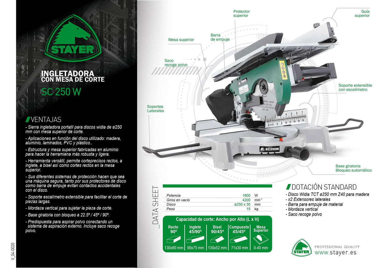 Ingletadora Ø250mm con mesa superior de corte SC 250