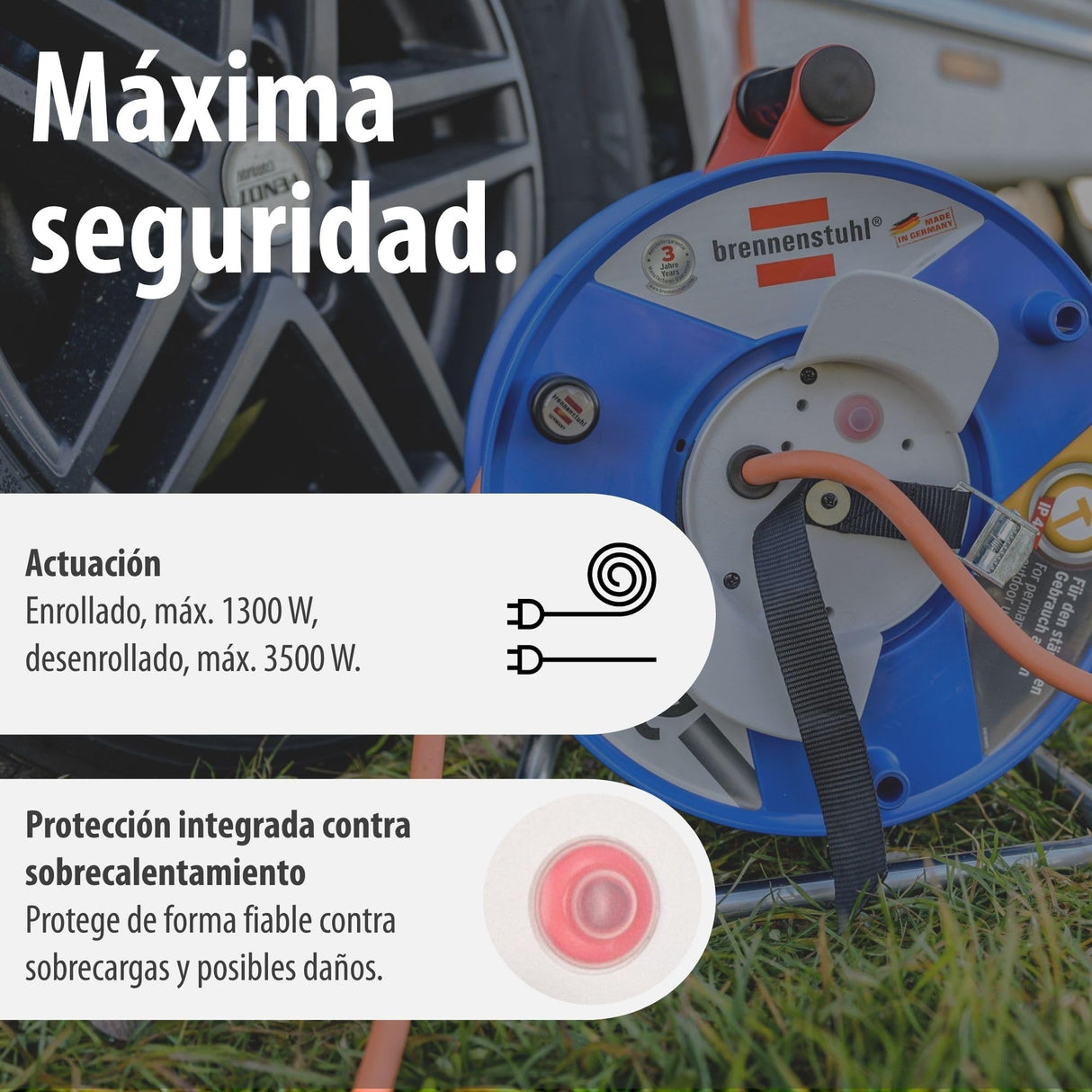 Brennenstuhl enrollacable de camping/Enrollacable CEE 230V 25m (H07RN-F 3G2,5 en naranja, acoplamiento angular CEE incl. toma combinada de contacto de protección, IP44, fabricado en alemania)