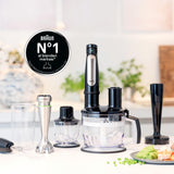 Braun Hogar Batidora de mano, 4 accesorios (minipicadora 350 ml, batIdora de vaso 1.25 L, varillas, vaso medidor 600 ml), velocidad automática, tecnología Active Blade, Negro, 7045, 4 Accesorios