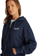 Tommy Hilfiger Sudadera con cremallera Mujer Script Zip con capucha, Azul (Dark Night Navy), M