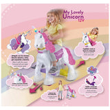 FEBER, My Lovely Unicorn con Melena Rosa, Mascota electrónica y vehículo de batería 12 V (Famosa 800011603), Blanco