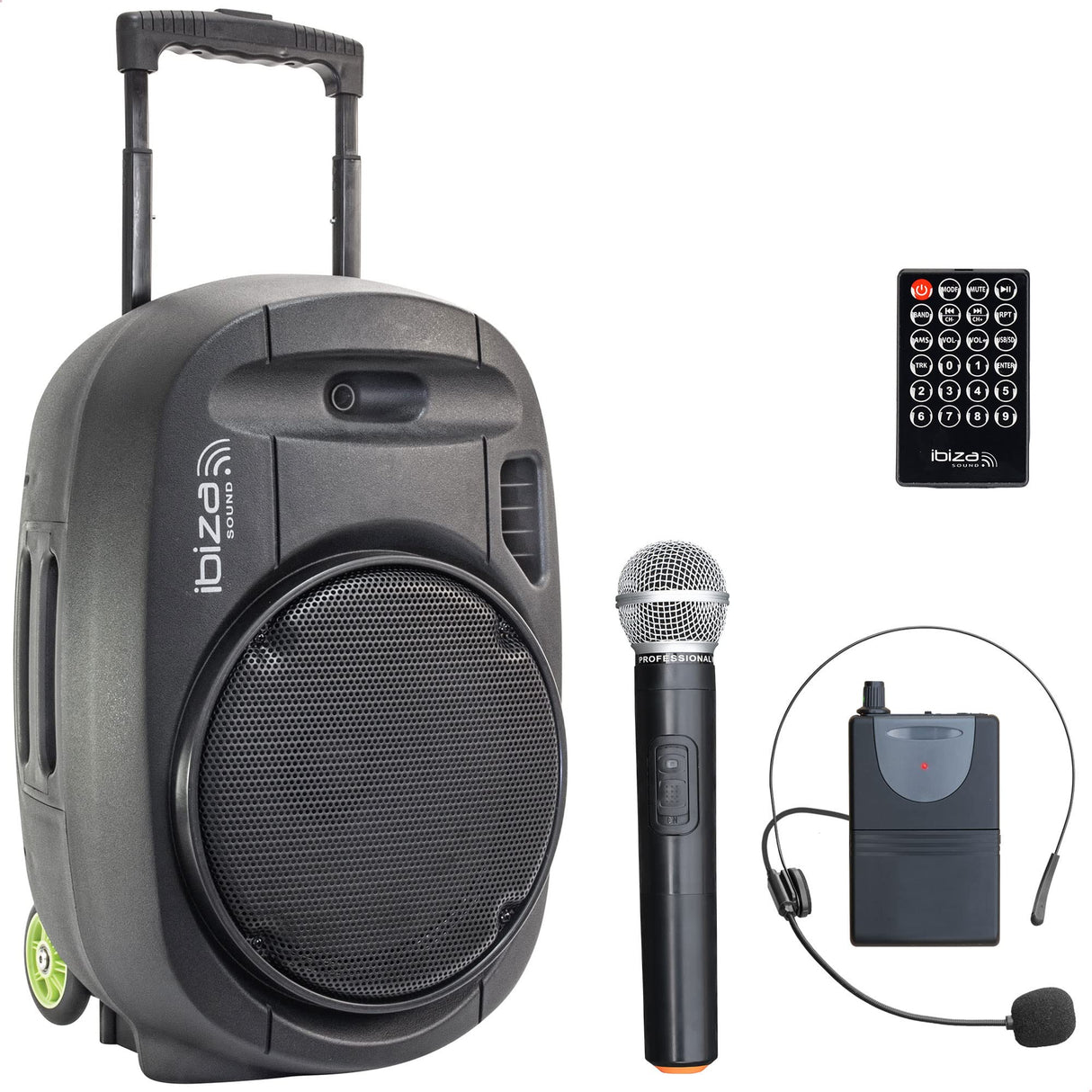 Ibiza - PORT12VHF-MKII - Altavoz portátil 12"/700W MAX con 2 micrófonos (VHF), mando a distancia y funda protectora - Bluetooth, USB, SD - Autonomía de 5 a 7h