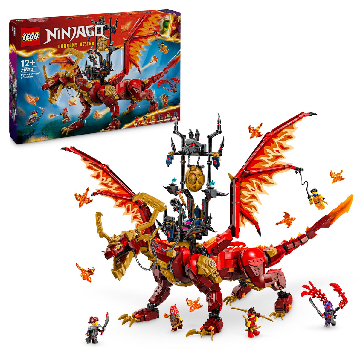 Lego Ninjago Dragón Fuente del Movimiento de Juguete, Juego Ninja de Aventuras y Lucha con 6 Minifiguras Inc. Kai y Espada Catana, Regalo de Cumpleaños para Niños y Niñas de 12 Años o Más 71822