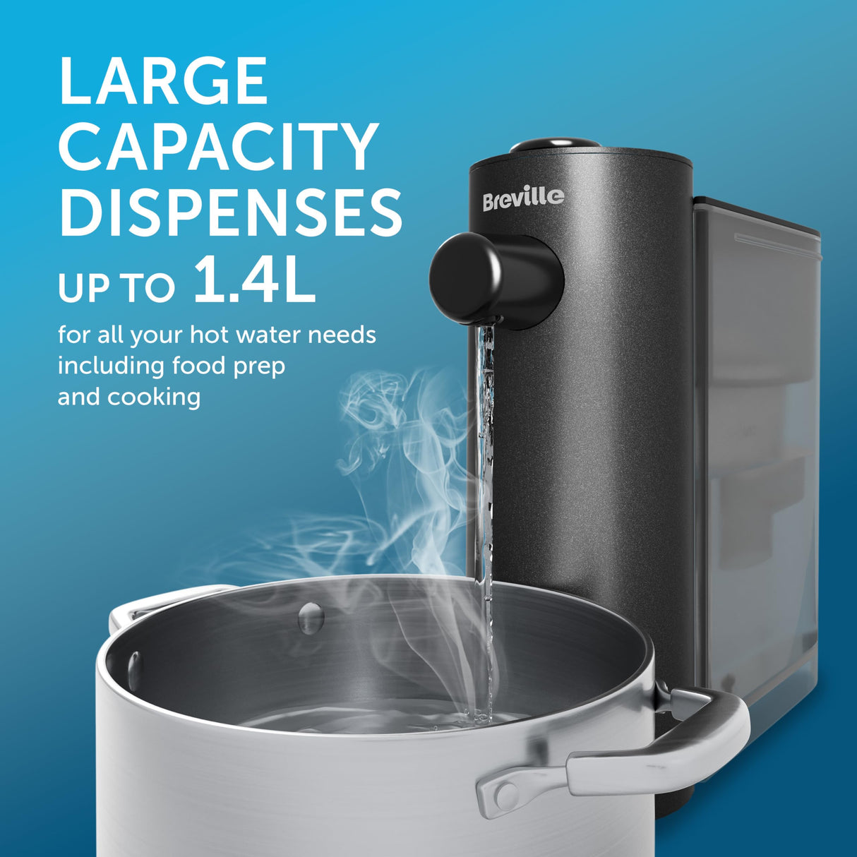 Breville Instant HotCup - Dispensador de agua caliente | 3 kW de ebullición rápida | 1,4 l de gran capacidad, eficiencia energética, filtro Brita incluido | negro metálico [VKT241]