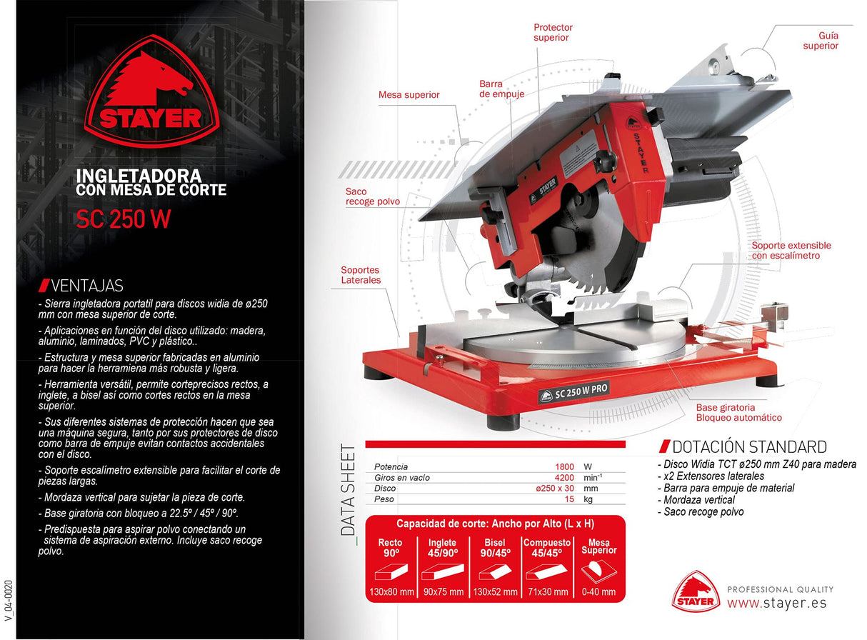 Ingletadora PROFESIONAL de Ø254mm SC 250 PRO W