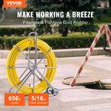 VEVOR Cinta de Pescado de Fibra de Vidrio de 200,09m Diámetro de 7,94mm Extractor de Cables con Varilla para Pasar Cables, Soporte de Carrete de Acero, 3 Cabezales de Extracción, Herramientas de Pesca