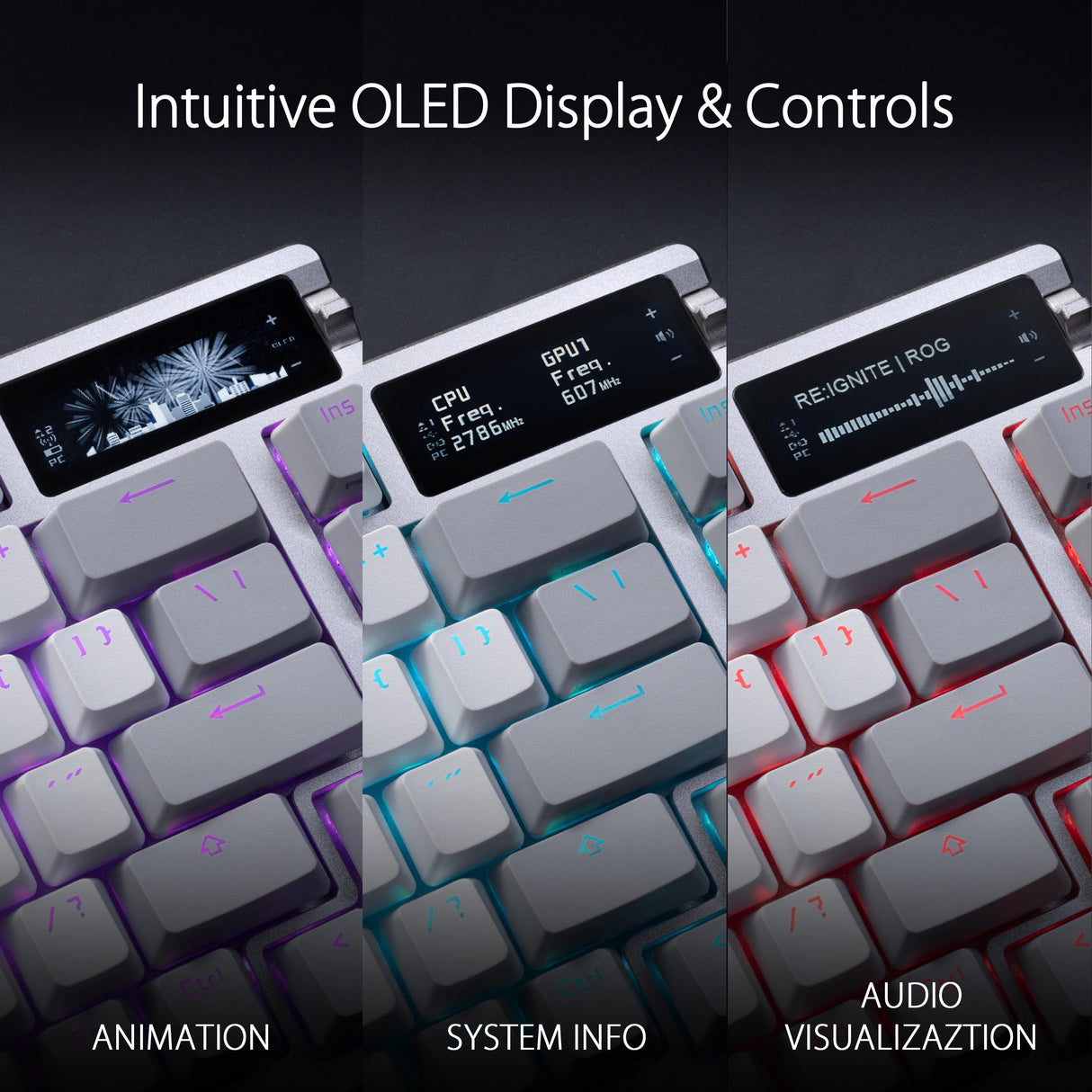 ASUS ROG Azoth White - Teclado mecánico Gaming con conexión Tri-Modo, Pantalla OLED, Montaje por Junta, conmutadores y estabilizadores de Teclado ROG NX Red prelubricados, Hot-Swap, AZERTY