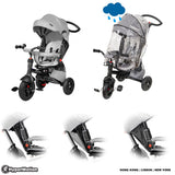 HyperMotion Triciclo Infantil 3 en 1 - Coche para Bebé con Asiento Giratorio y Cubierta de Lluvia - Triciclo Evolutivo 12 Meses a 5 Años, Plegable, Ruedas Bombeadas, 25kg, Gris