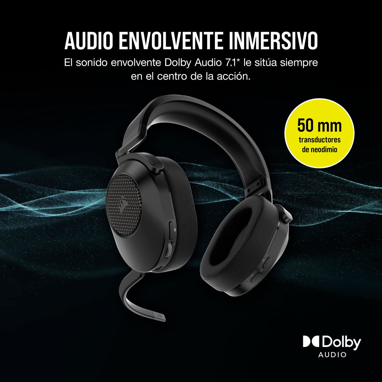 Corsair HS65 WIRELESS Auriculares para Juegos Multiplataforma con Bluetooth - Dolby 7.1 Sonido Envolvente - Micrófono Omnidireccional - iCUE - PC, Mac, PS5, PS4, Nintendo Switch, Móvil - Carbono