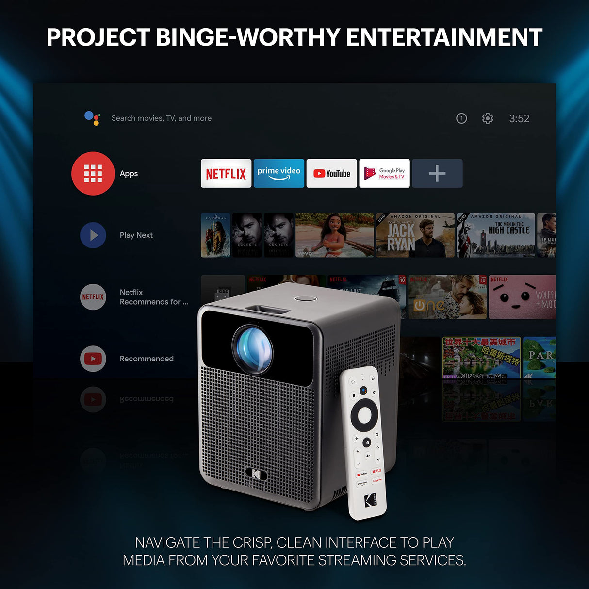 Kodak FLIK HD10 Proyector Inteligente | Android TV 1080P FHD Sistema de proyección de Video