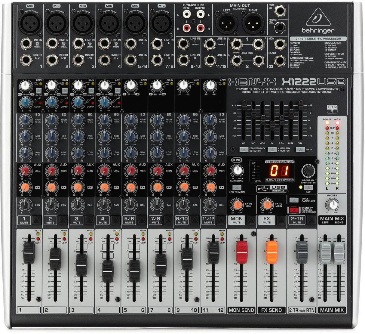 Behringer XENYX X1222USB mezclador DJ - Mezclador para DJ 110 Db, 24 Bit