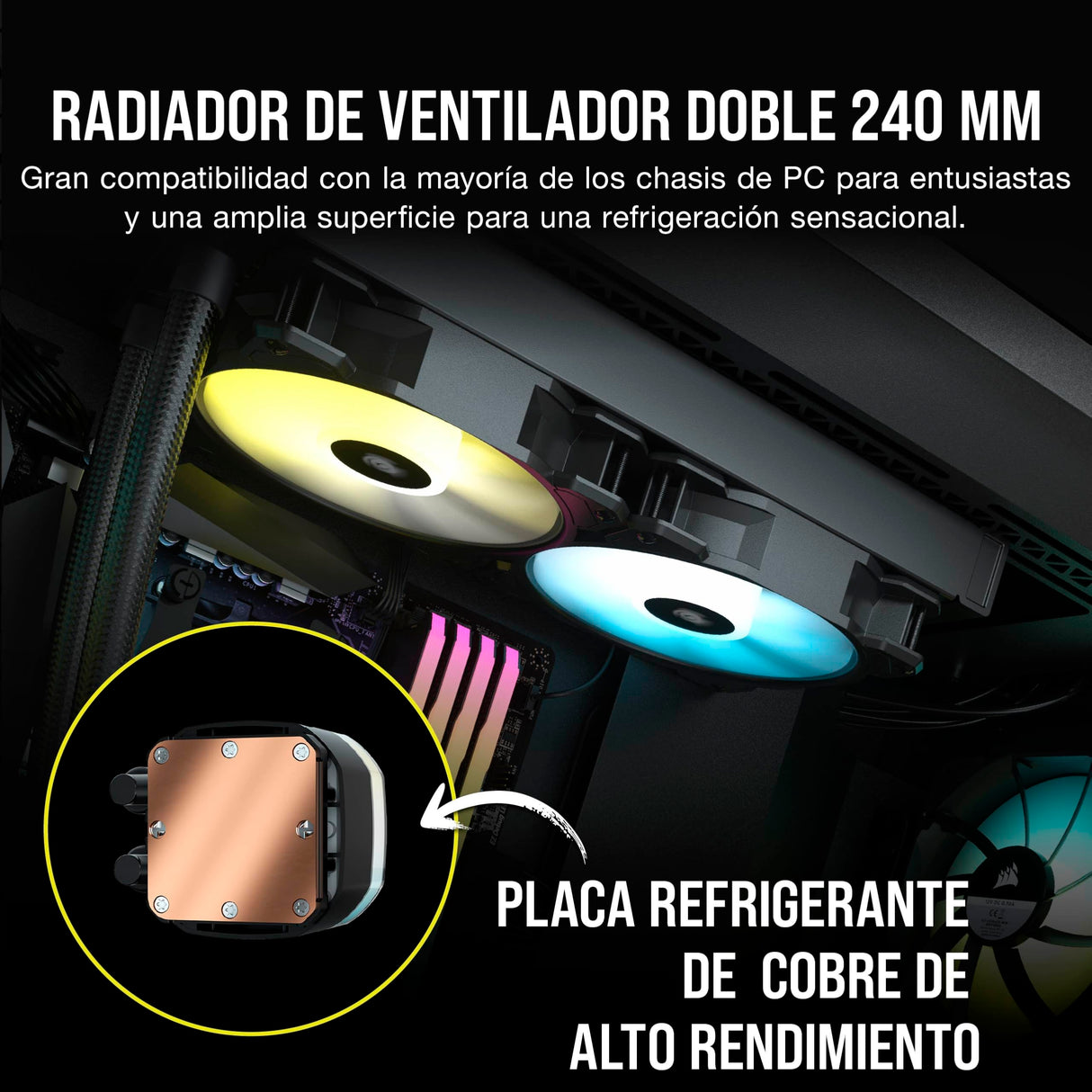 CORSAIR Enfriador líquido RGB H100 para CPU, AIO de 240 mm, ventilador SP120 RGB Elite, compatible con Intel LGA 1200/115X/2066 y AMD AM4, adaptador de placa base ARGB incluido, negro