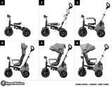 HyperMotion Triciclo Infantil 3 en 1 - Coche para Bebé con Asiento Giratorio y Cubierta de Lluvia - Triciclo Evolutivo 12 Meses a 5 Años, Plegable, Ruedas Bombeadas, 25kg, Gris