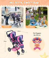 Bayer Chic 2000 - Cochecito para muñecas Linus Duo, Cochecito Doble para niños de 4 a 8 años, Mariposa, Rosa Marino, 690-33