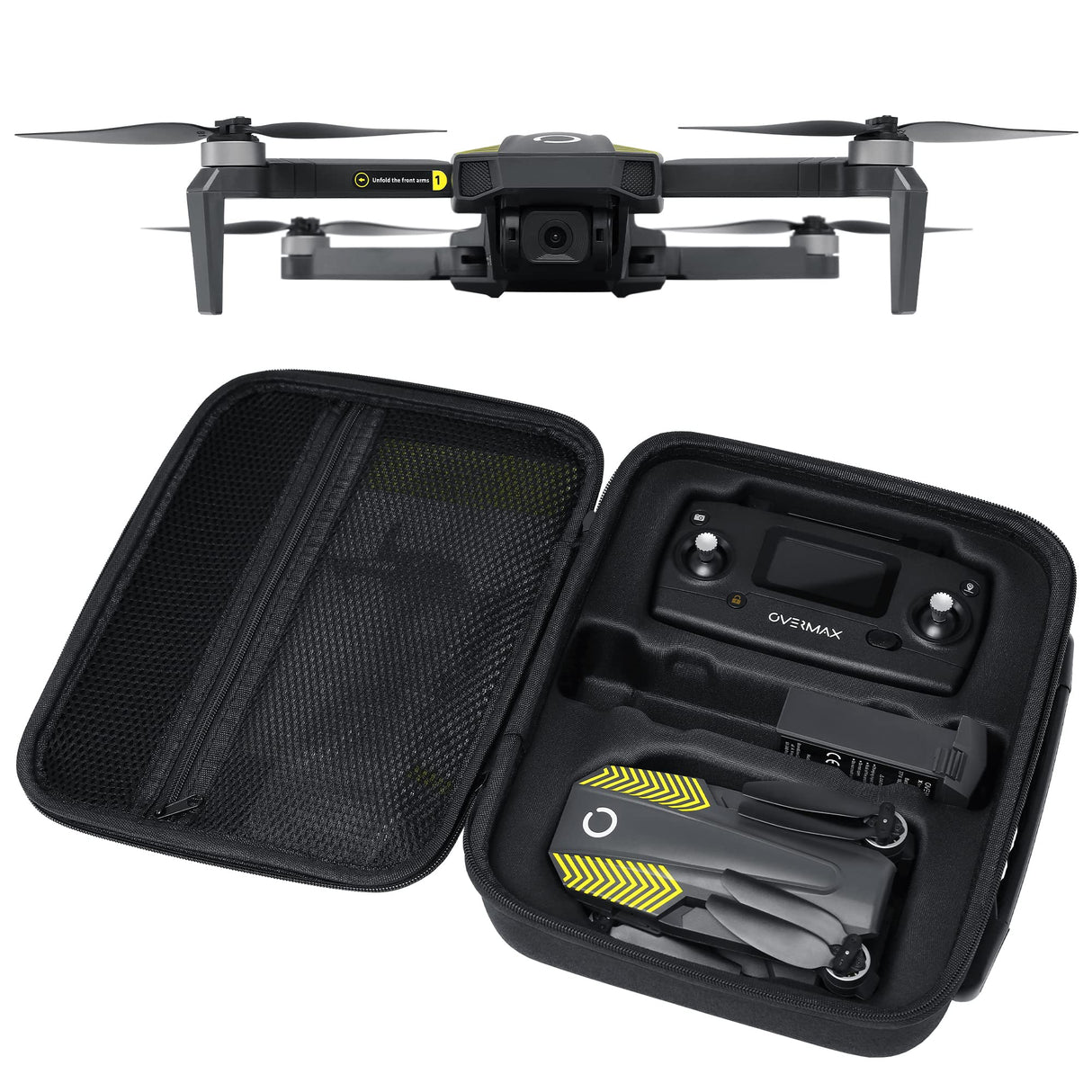OVERMAX X-BEE Drone teledirigido con cámara 4K FPV Live con WiFi 5 GHz, Alcance 600 metros, Velocidad hasta 40km/h, GPS Clase C0, Batería 1820mAh, Luces LED, Zoom avanzado, 4 hélices de repuesto