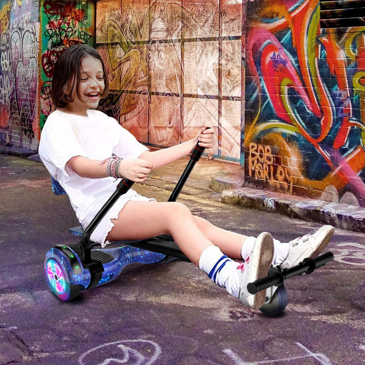 SISIGAD Hoverboard 6.5 inch with Hoverkart for children, self-balancing Eclectic Scooter easy to control, non-slip, LED lights, Bluetooth speaker