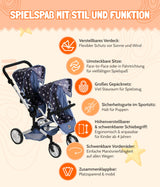 Bayer Chic 2000 - Cochecito de muñecas Linus Duo, Carrito de muñecas Gemelos para niños de 4 a 8 años, Melange Gris Oscuro, Menta, 690-67