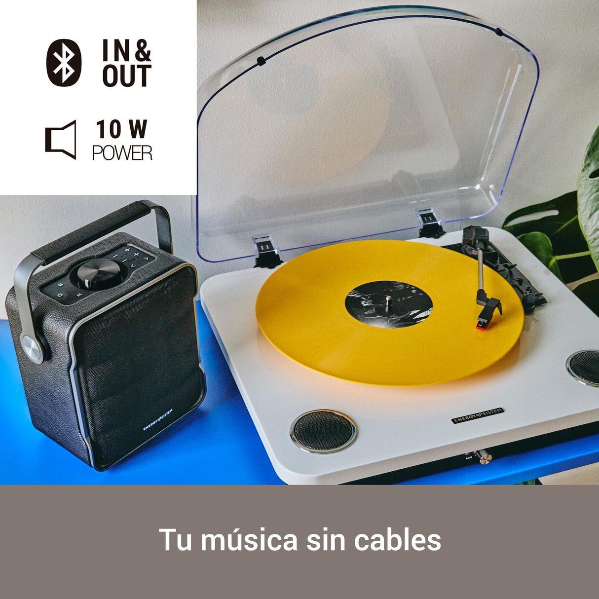 Energy Sistem Blackspin – Tocadiscos (10W, vinilos, RCA, Puerto USB, Bluetooth, Bluetooth out) (White)