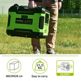 Tecnoware Power Systems - Generador Eléctrico Portátil 2200VA, Inverter Silencioso 58dB, Motor OHV 4 Tiempos, Eco Speed Control, 2 Tomas Schuko, Generador Gasolina Inverter, Verde, 2200 VA