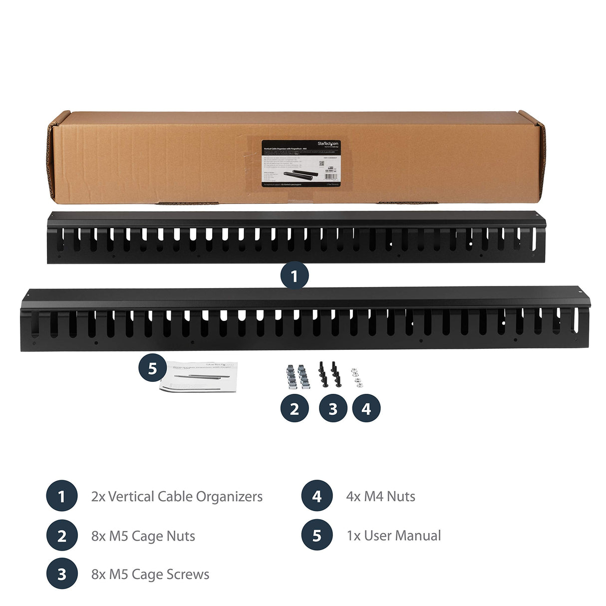 StarTech.com Canaleta para Cables Vertical con Lengüetas, Panel de Gestión de Cables Vertical, Guía Pasacables 40U para Montaje en Rack 40U, Conducto para Cables de 1,8 m (2x 91 cm) (CMVER40UF)