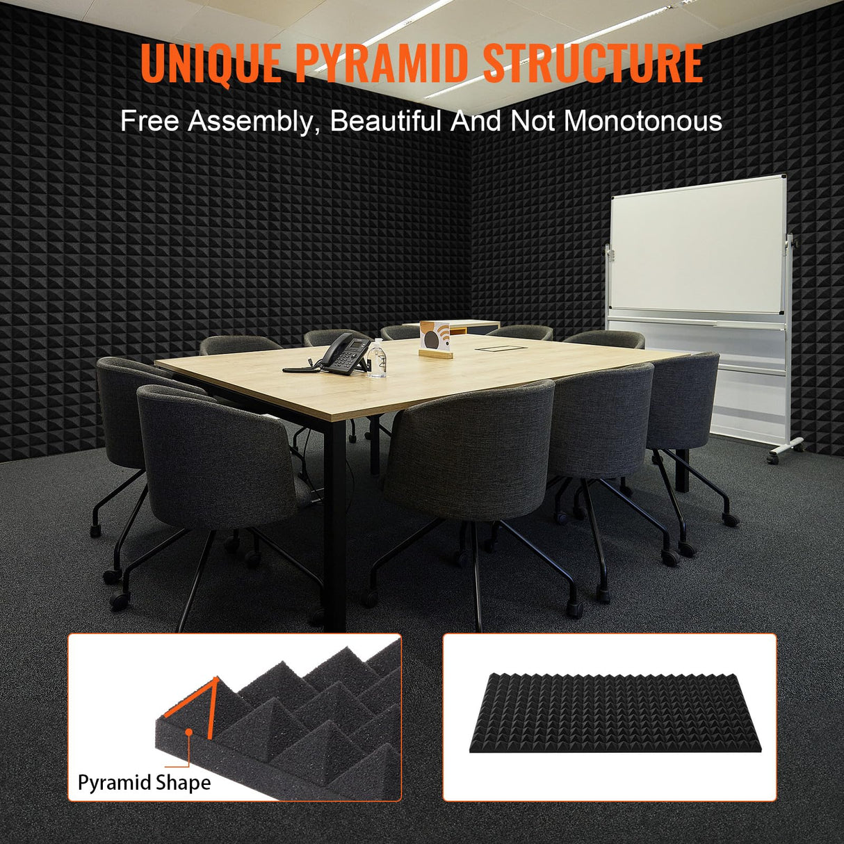 VEVOR Paneles de Espuma Acústica 1200 x 600 x 50 mm, Paneles de Pared Insonorizados con Diseño Piramidal, Resistentes al Fuego, Paneles Absorbentes de Sonido para Paredes y Techos de Estudios, 4 uds