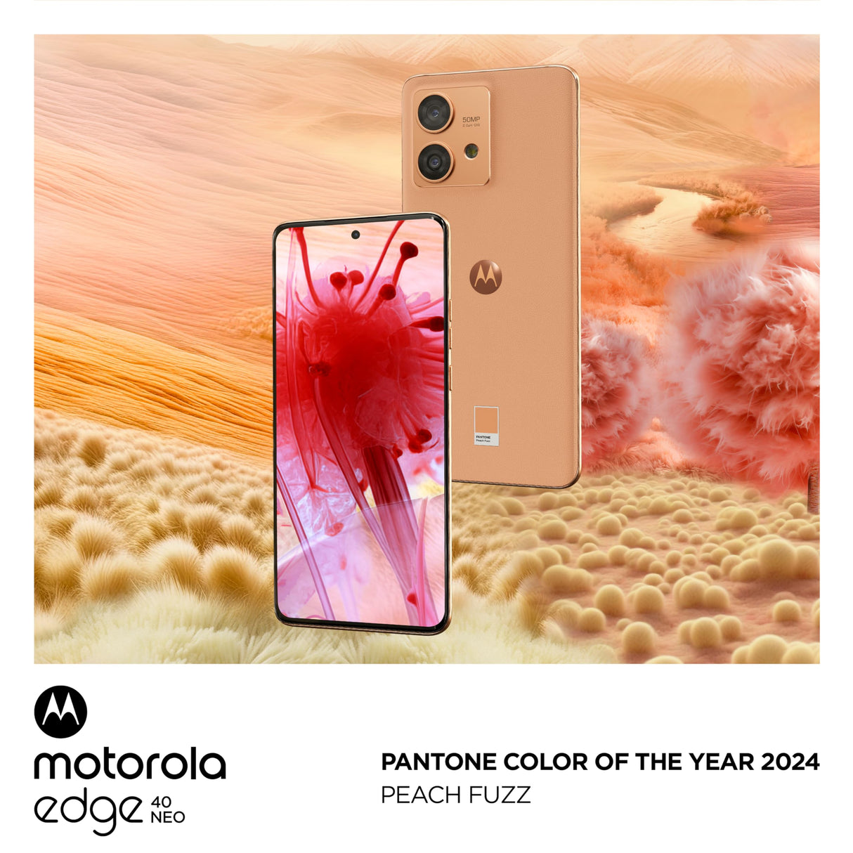 Motorola Edge 40 Neo Teléfono Inteligente, 12/256 Gb, 6.55" pOLED 144Hz, IP68, 50Mp Ultra Pixel, Carga 68W Turbopower, Dolby Atmos, Android 13, 5000 Mah, Dual Sim, Peach Fuzz, Versión ES y PT