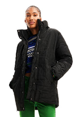 Desigual Padded_Tulip Abrigo Largo para Mujer de Lana Acolchada, Negro, M