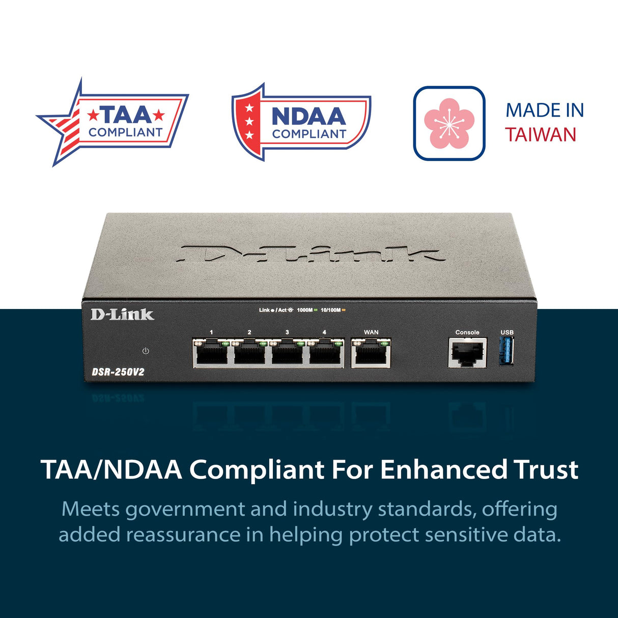 D-Link DSR-250V2 Router Profesional Firewall VPN, Gigabit Multi-WAN, balanceo de Carga, 1p WAN, 3p LAN, 1p WAN/LAN/DMZ, VPN avanzado para securizar teletrabajo, Control de Webs y apps