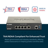 D-Link DSR-250V2 Router Profesional Firewall VPN, Gigabit Multi-WAN, balanceo de Carga, 1p WAN, 3p LAN, 1p WAN/LAN/DMZ, VPN avanzado para securizar teletrabajo, Control de Webs y apps