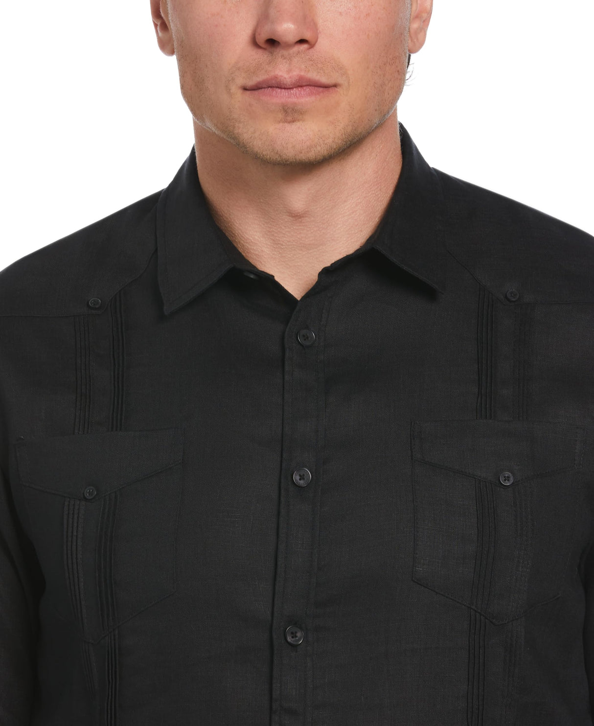 Cubavera - Camiseta de Manga Larga para Hombre (100% Lino), diseño de Guayabera - Negro - 3X-Large Tall