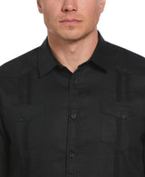 Cubavera - Camiseta de Manga Larga para Hombre (100% Lino), diseño de Guayabera - Negro - 3X-Large Tall