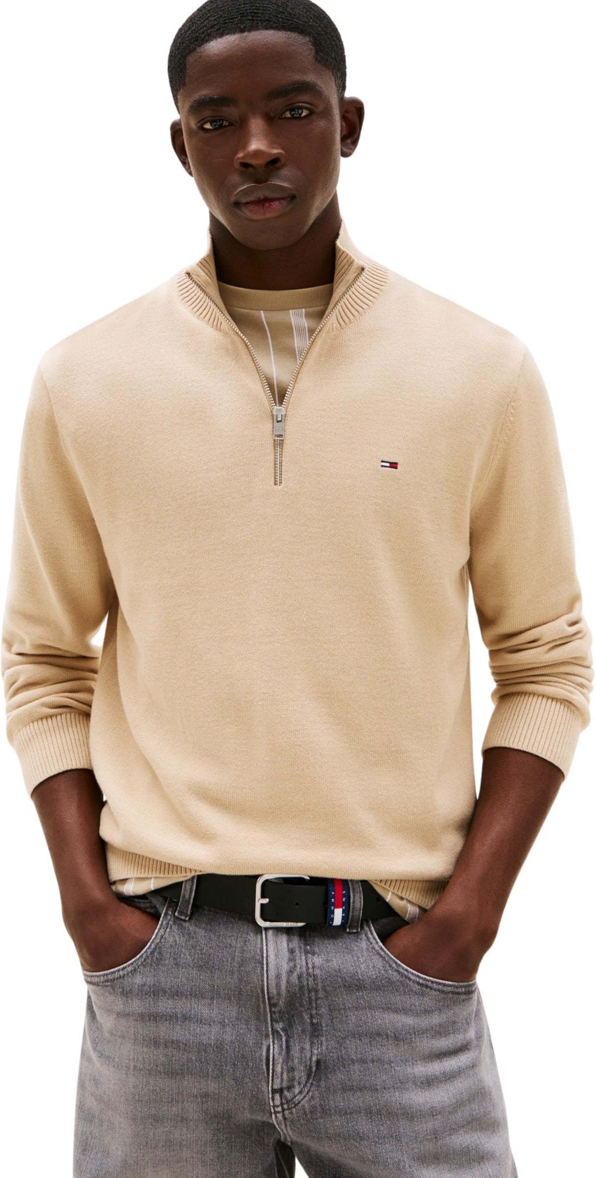 Tommy Jeans Chaqueta con Cremallera Hombre Light con Cuello Alto, Beige (Silt), L