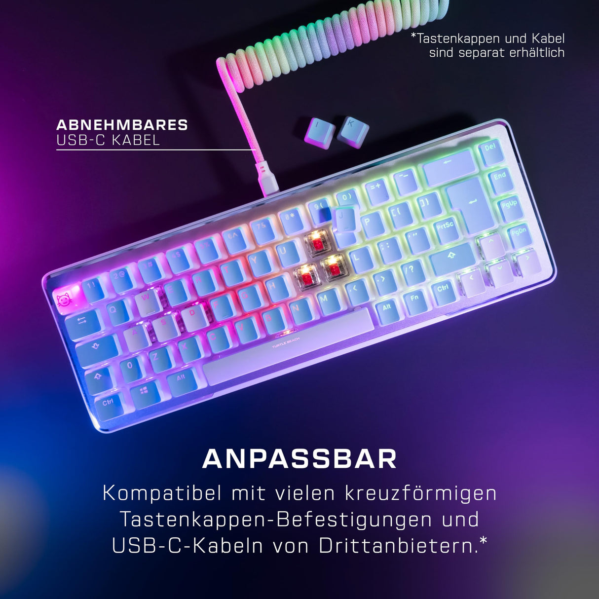 Turtle Beach Vulcan II Mini - 65% Teclado óptico mecánico para Juegos con iluminación RGB Personalizable, tecnología duplicadora de Teclas, Placa de Aluminio, Color Blanco